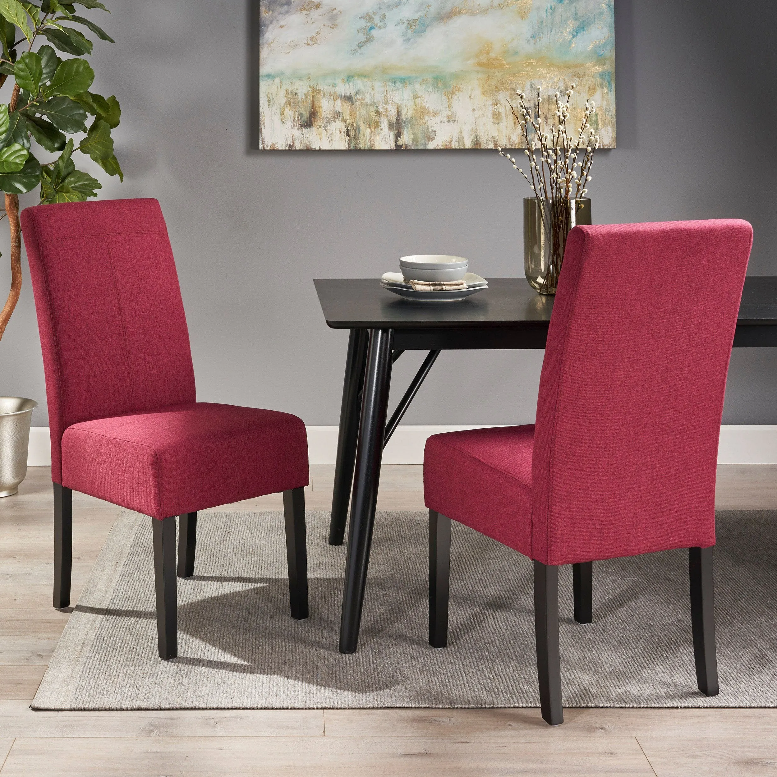 Wooden Dining Chairs (Set of 2), Deep Red and Dark Brown Finish - NH690903 dining table set, 6-piece dining set