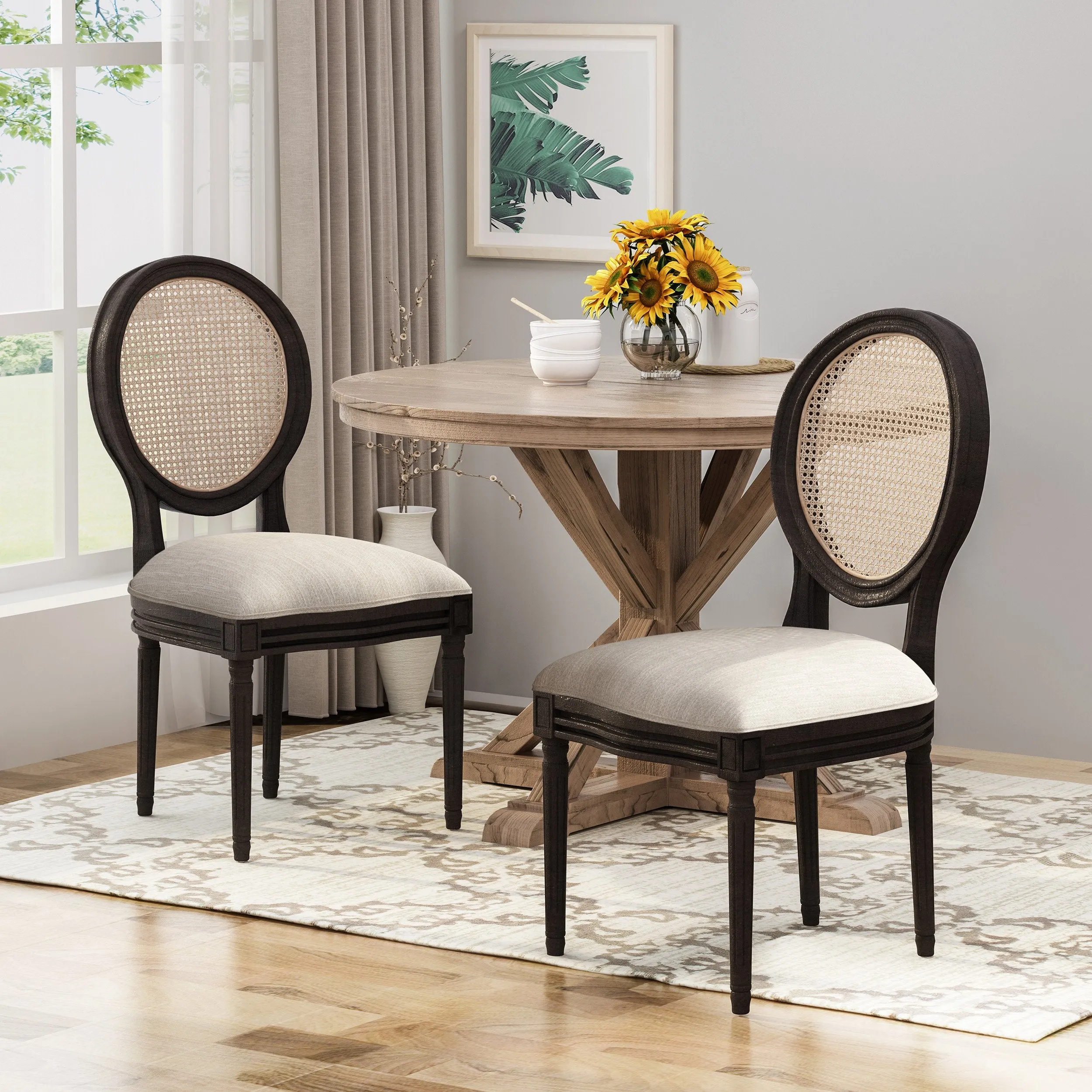 Wooden Dining Chairs with Cushions (Set of 2), Beige, Natural, and Black - NH242903 dining table set, 6-piece dining set