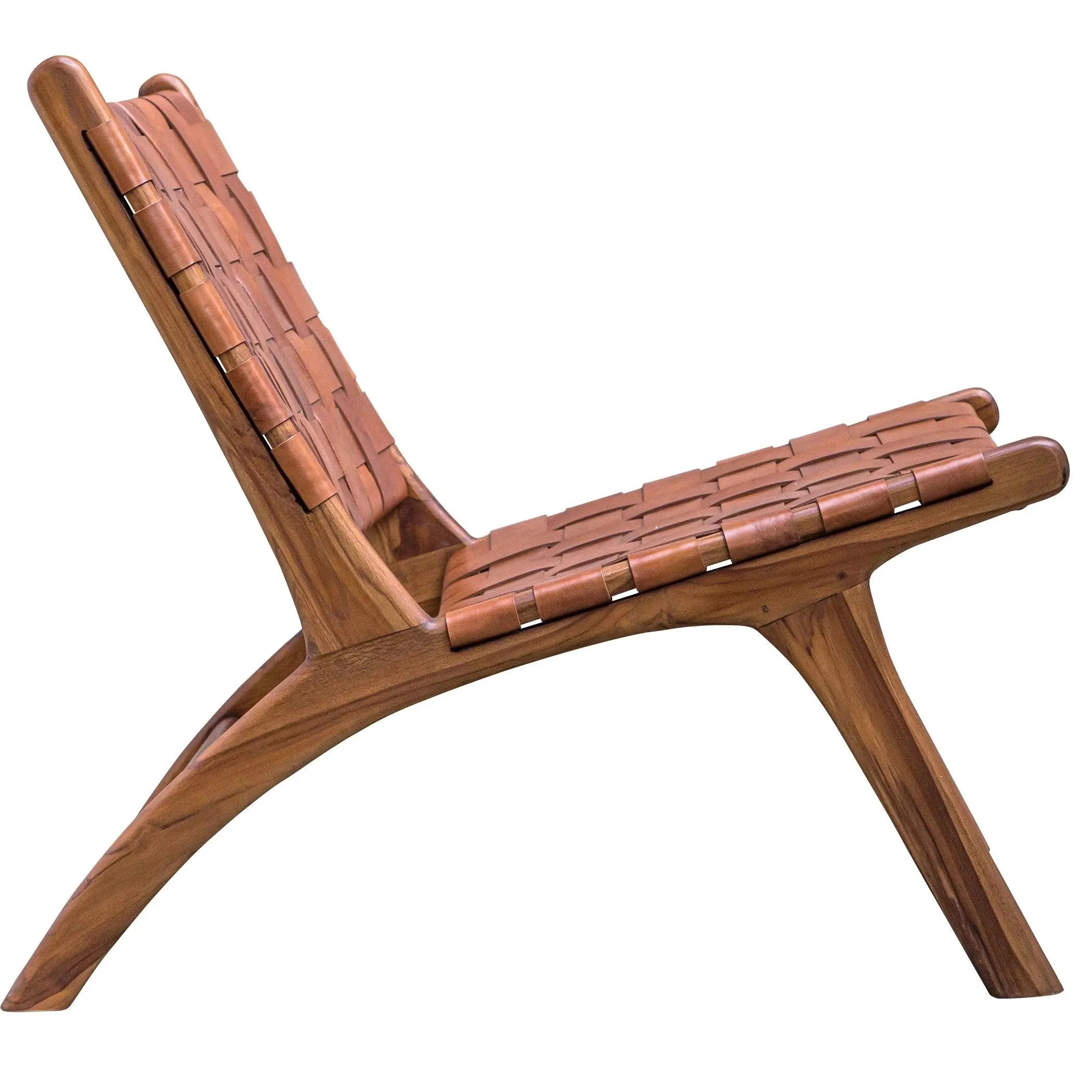 Woven Cognac Leather Accent Chair