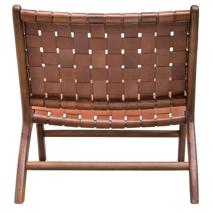 Woven Cognac Leather Accent Chair