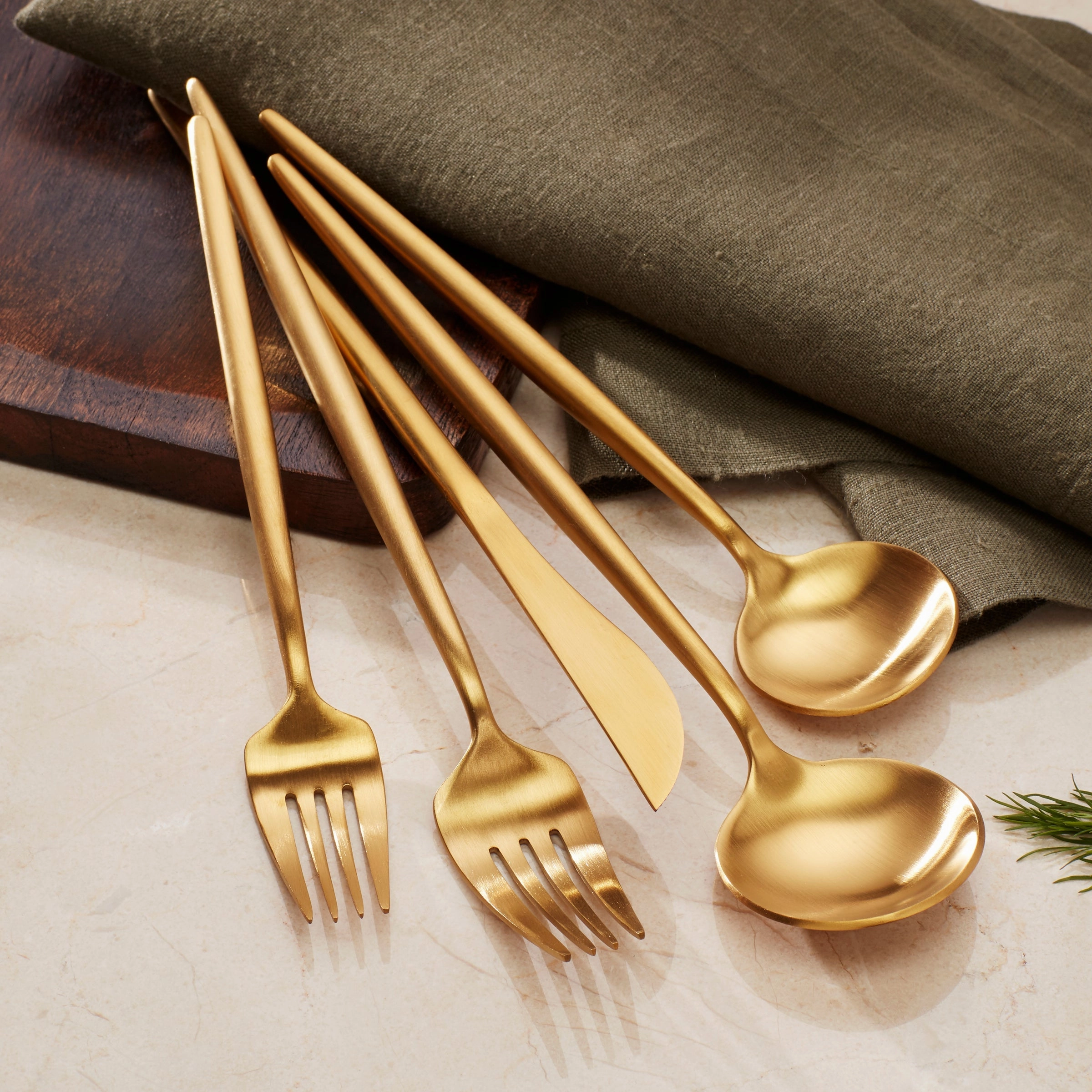 Zephyr Gold Satin 45 Piece Flatware Set
