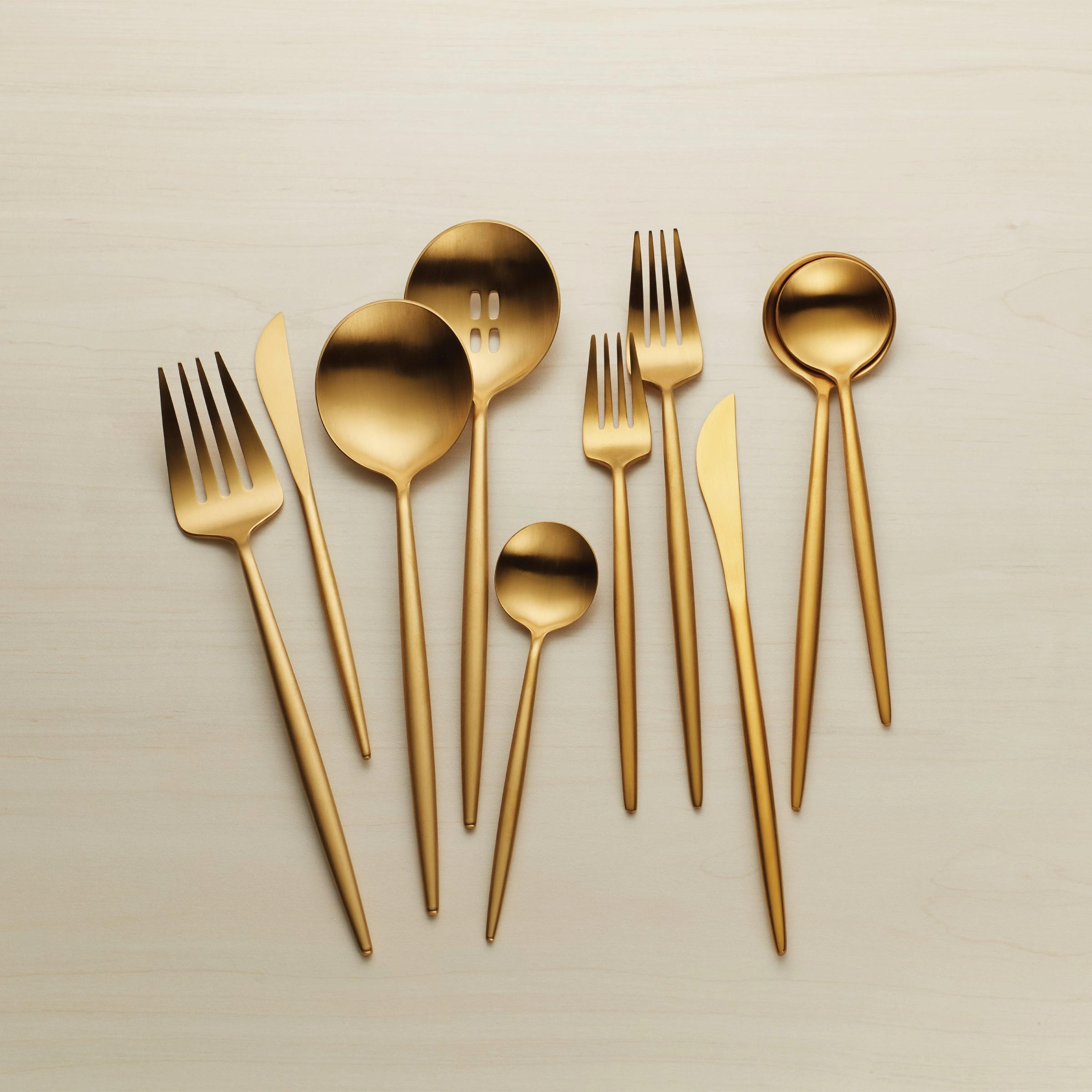 Zephyr Gold Satin 45 Piece Flatware Set